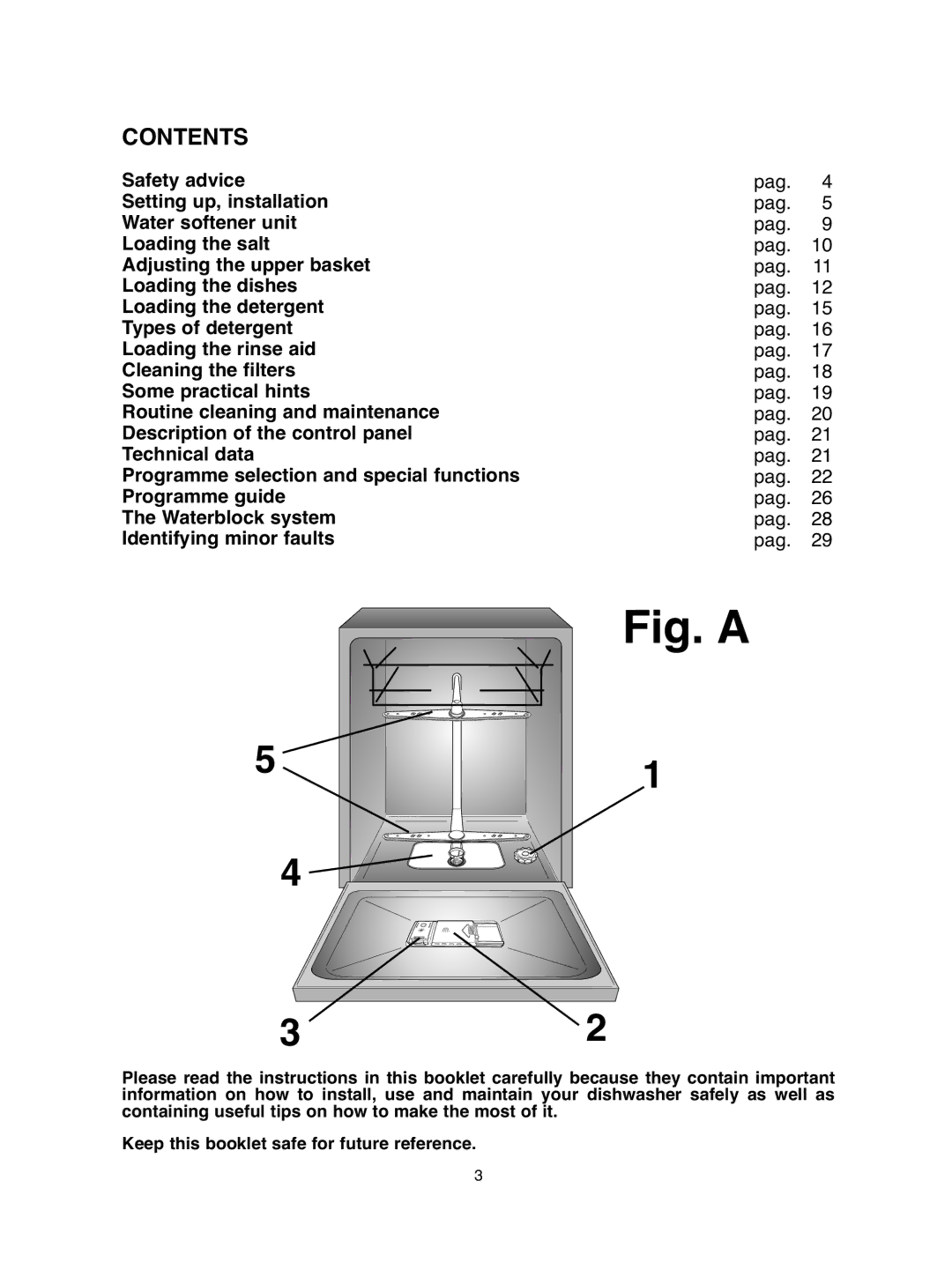 Hoover hoover dishwasher manual Fig. a, Contents 