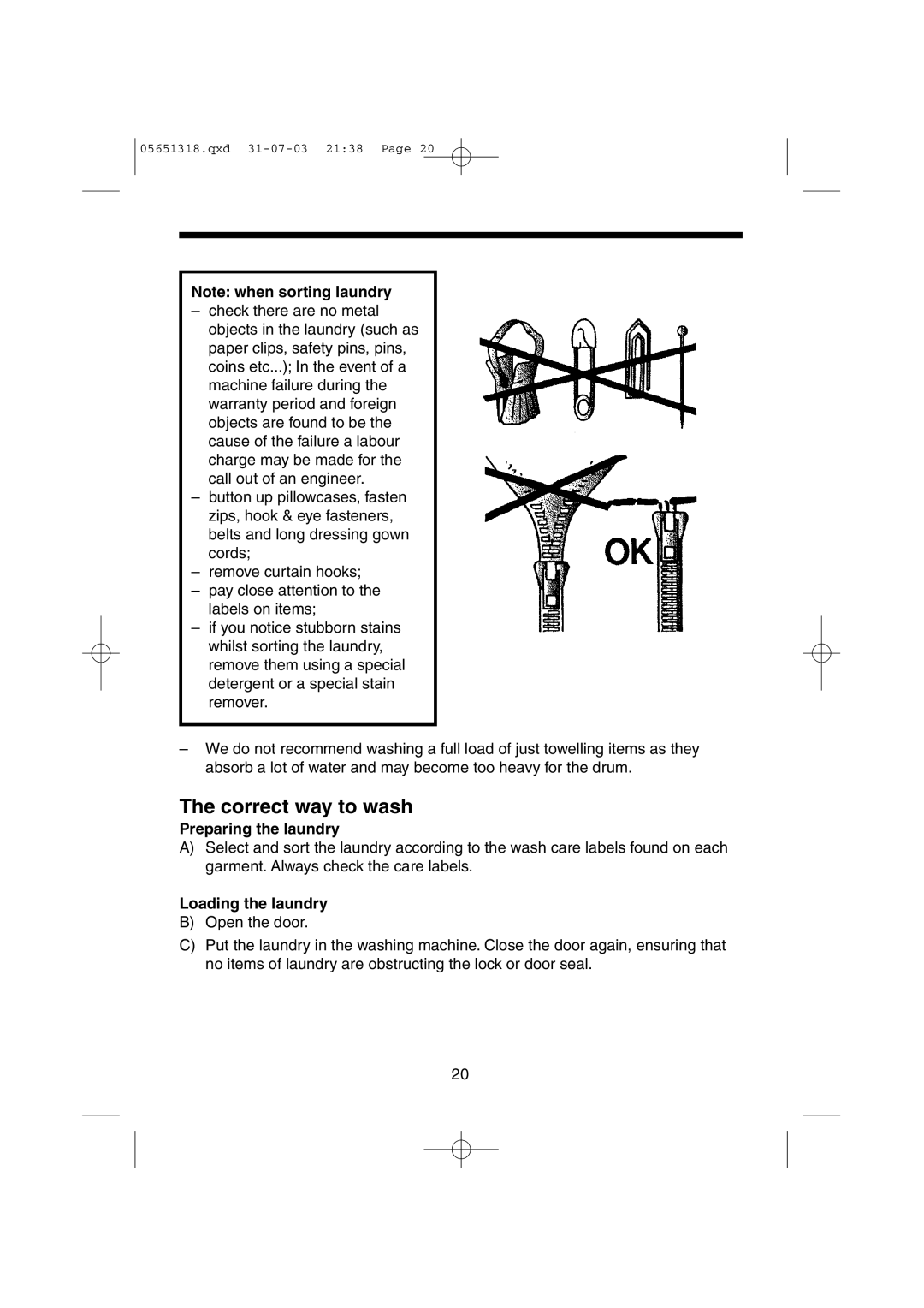 Hoover HPM130, HPM110, HPM150, HPM120 manual Correct way to wash, Preparing the laundry, Loading the laundry 