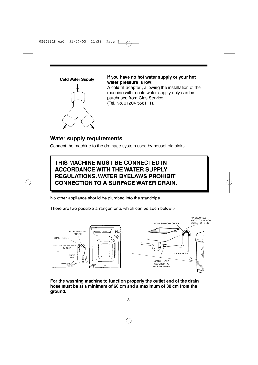 Hoover HPM130, HPM110, HPM150, HPM120 manual Water supply requirements 