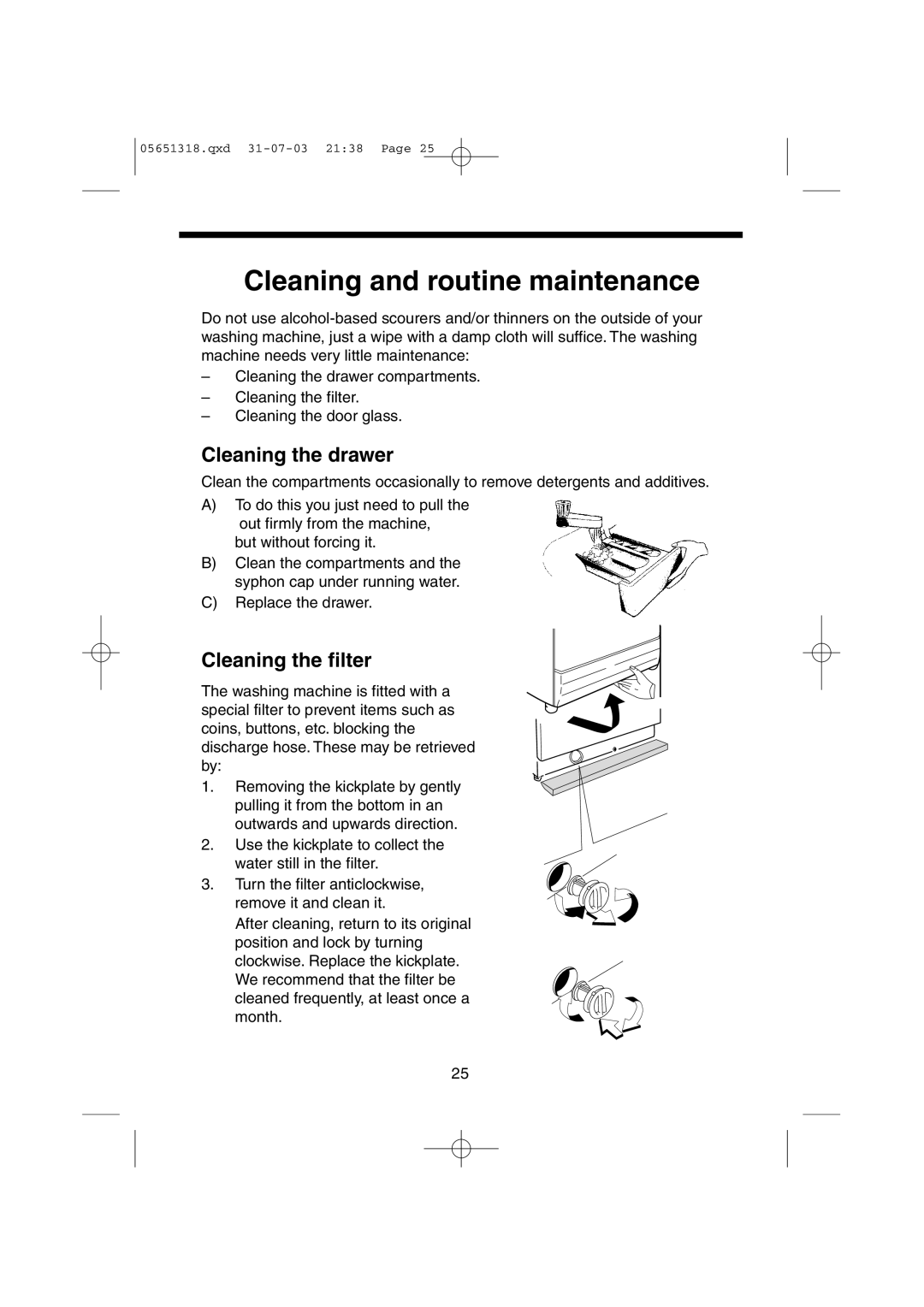 Hoover HPM110, HPM130, HPM150, HPM120 manual Cleaning and routine maintenance, Cleaning the drawer, Cleaning the filter 