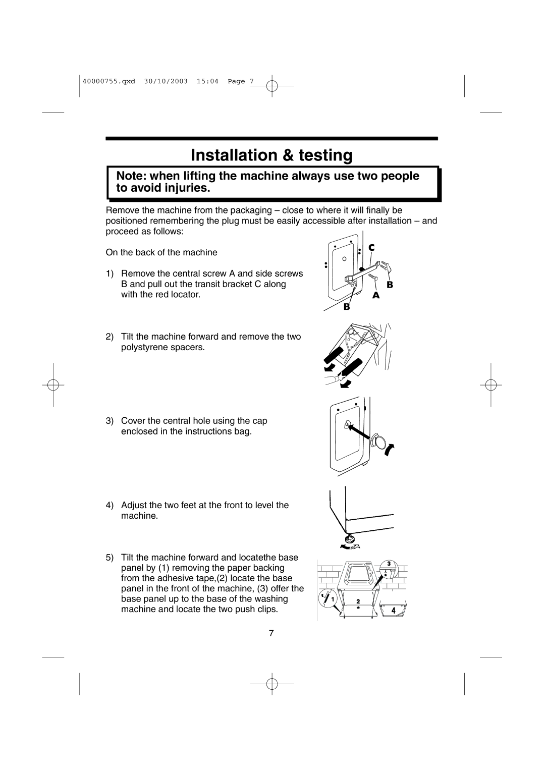 Hoover HSW150M manual Installation & testing 