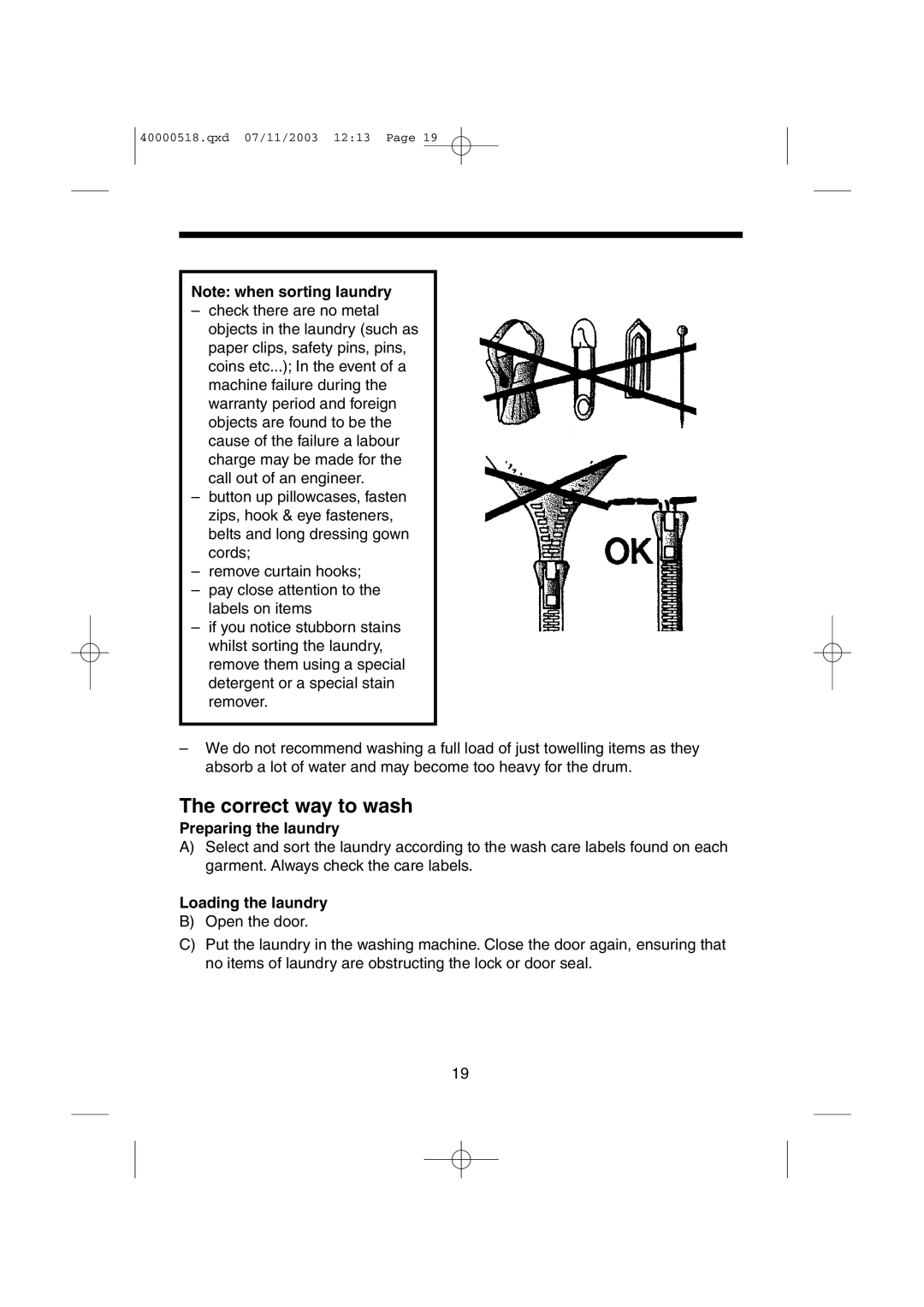 Hoover HW6316M, HW6313M manual Correct way to wash, Preparing the laundry, Loading the laundry 