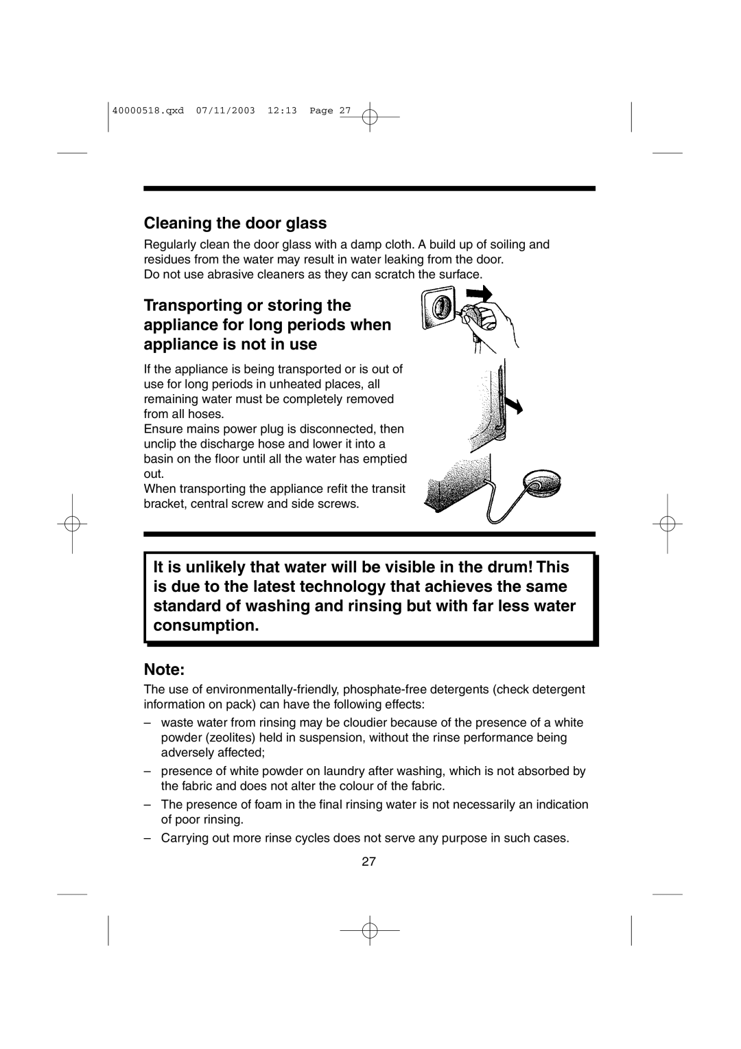 Hoover HW6316M, HW6313M manual Cleaning the door glass 