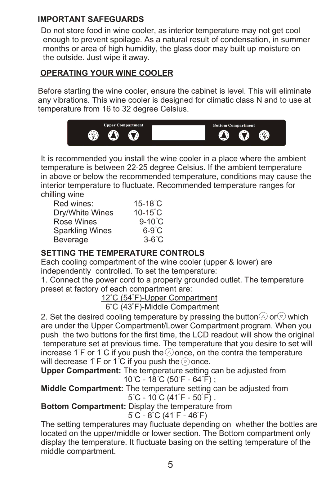 Hoover HWC 2536DL instruction manual Important Safeguards, Operating Your Wine Cooler, Setting the Temperature Controls 