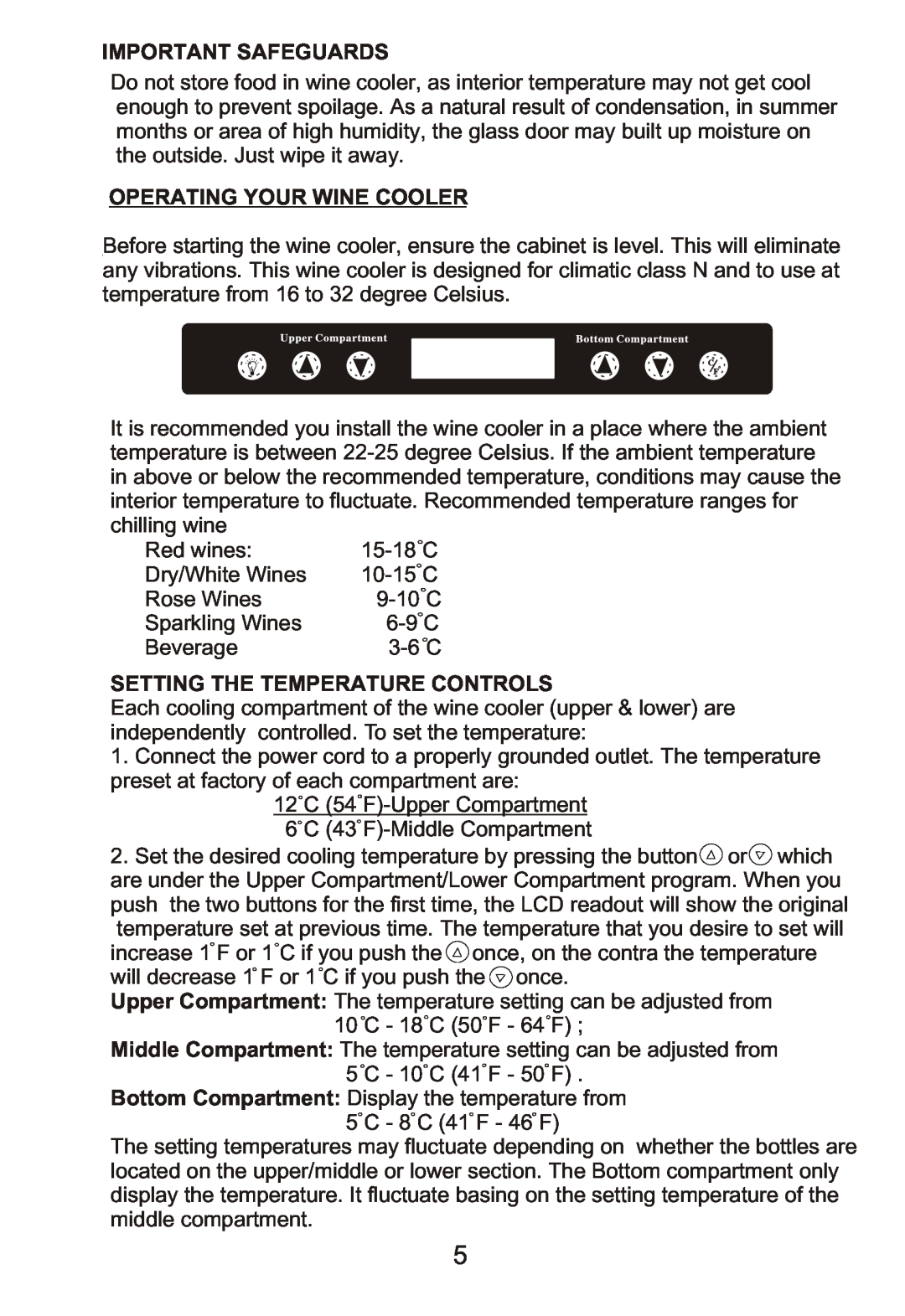 Hoover HWC 2536DL instruction manual Important Safeguards, Operating Your Wine Cooler, Setting The Temperature Controls 