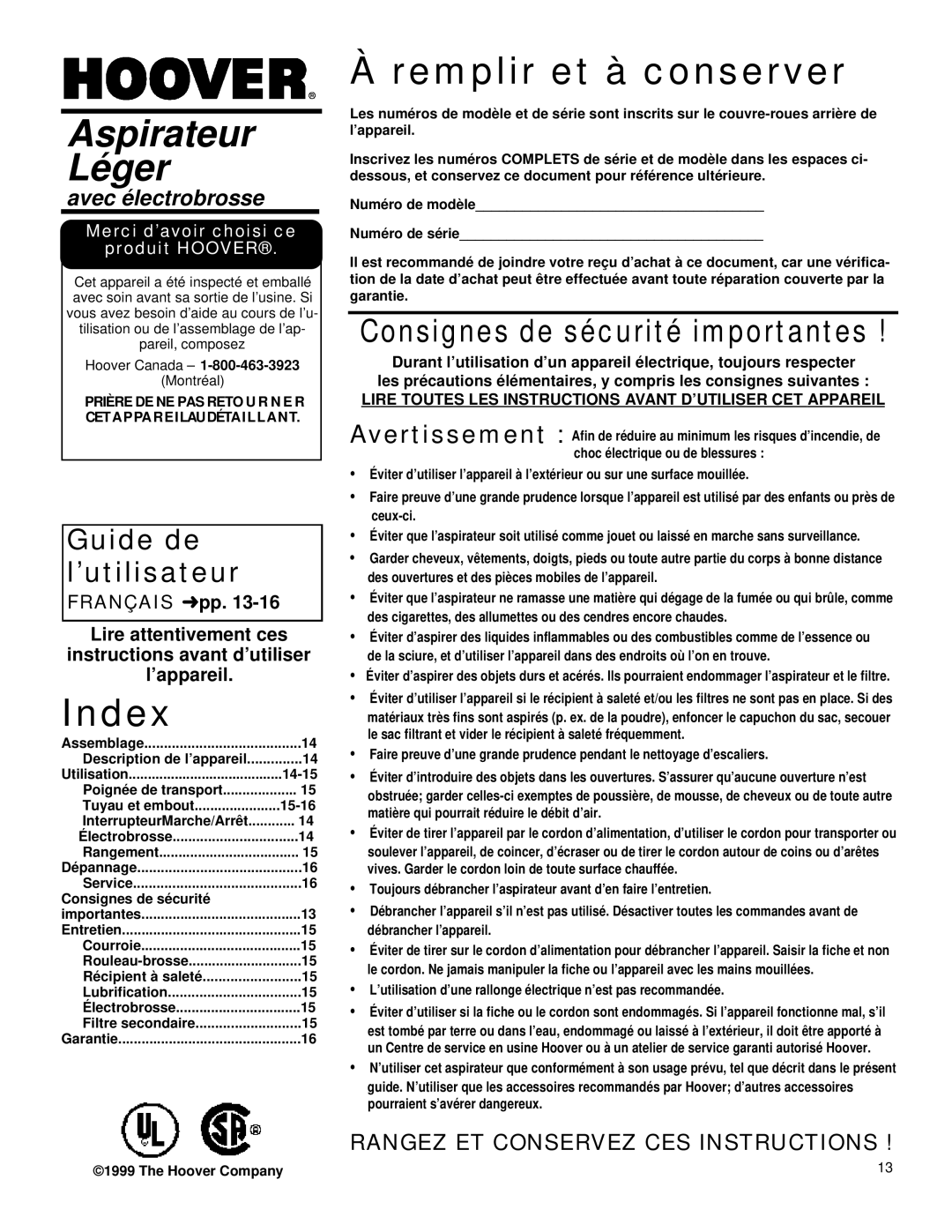 Hoover ightweight Cleaner Lire Toutes LES Instructions Avant D’UTILISER CET Appareil, Utilisation 14-15, Tuyau et embout 