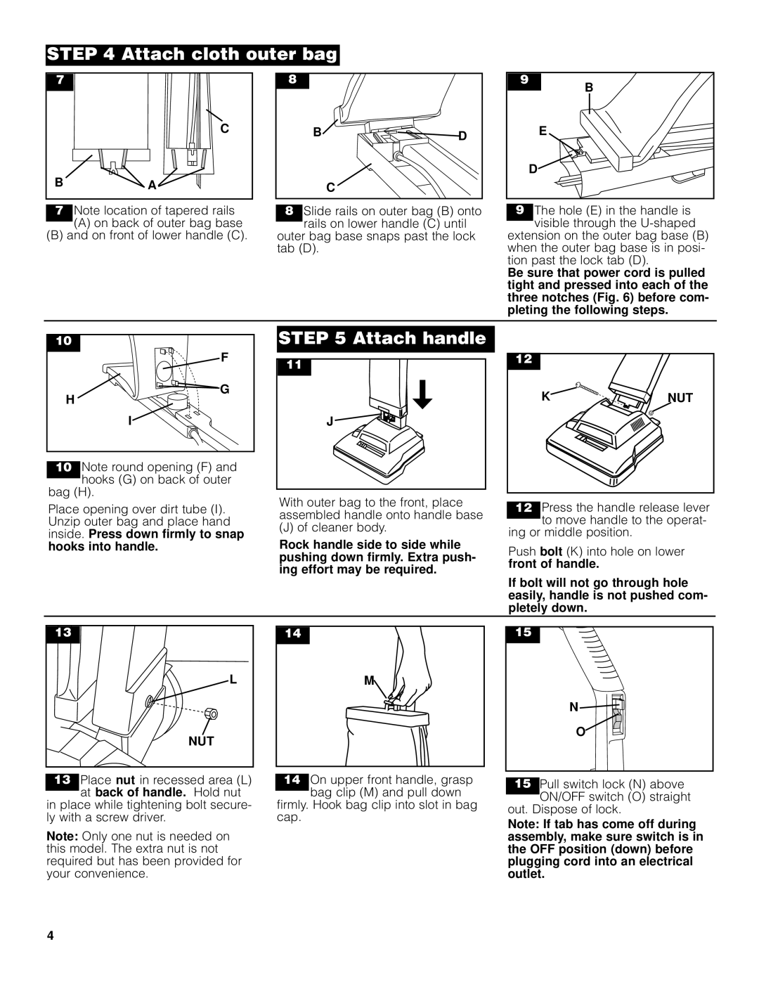 Hoover Lightweight Commercial Cleaner warranty Attach cloth outer bag, Attach handle 