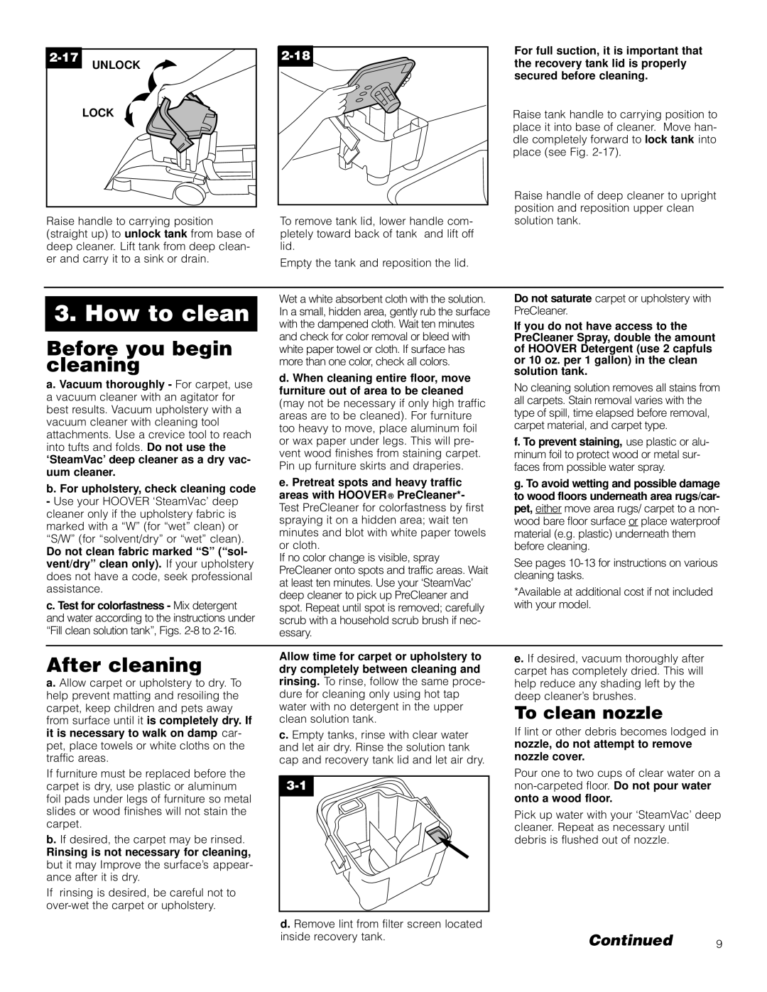 Hoover LS manual How to clean, Before you begin, Cleaning, After cleaning, To clean nozzle 