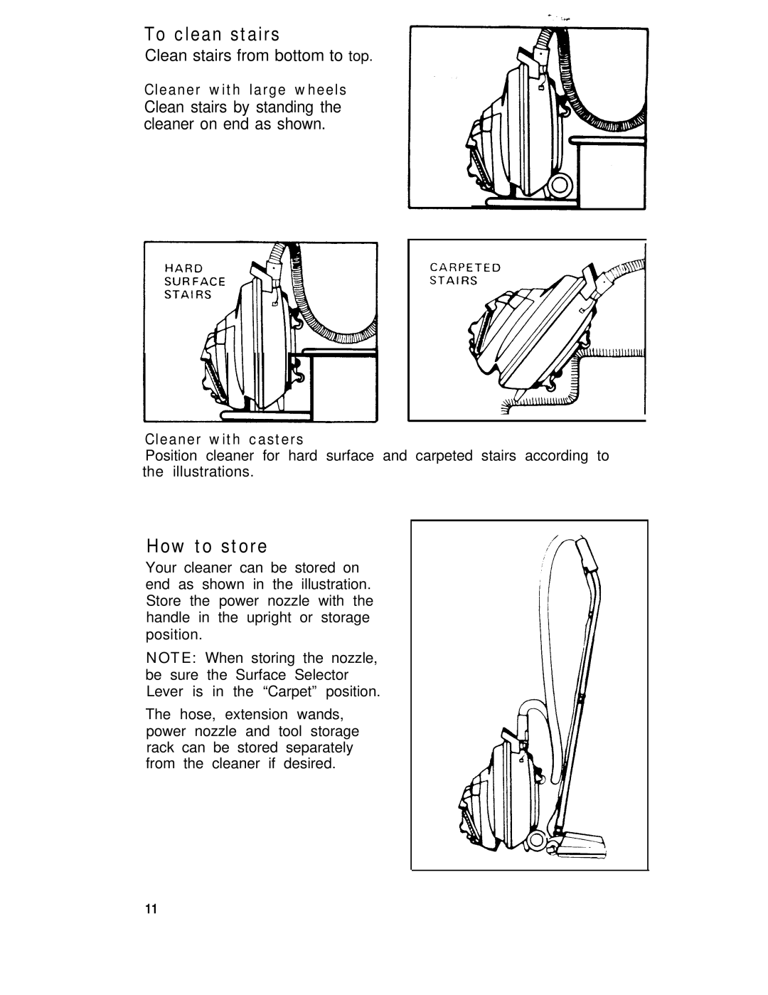 Hoover lV manual To clean stairs, How to store 