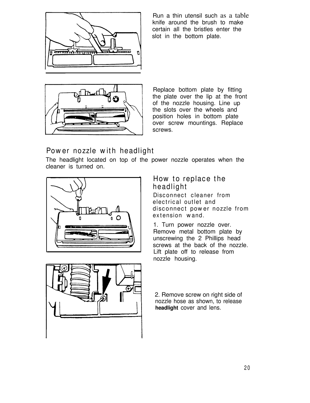 Hoover lV manual Power nozzle with headlight, How to replace the headlight 