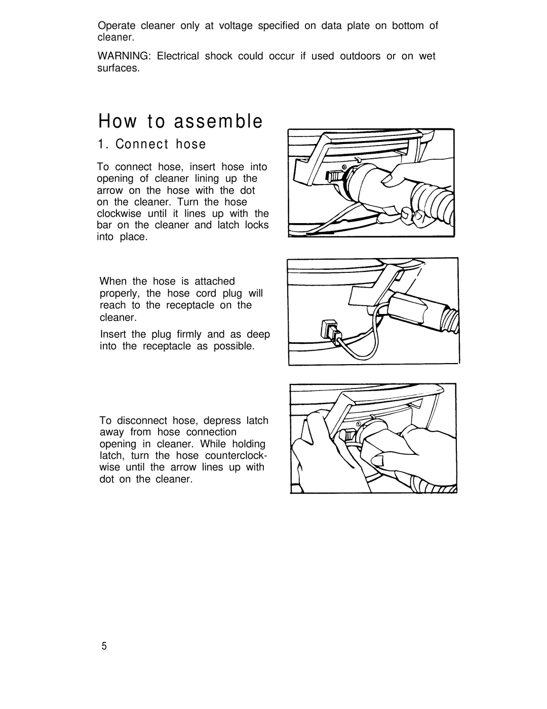 Hoover lV manual How to assemble, Connect hose 