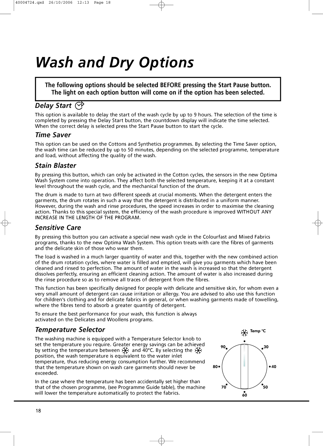 Hoover Nextra 8 manual Wash and Dry Options 