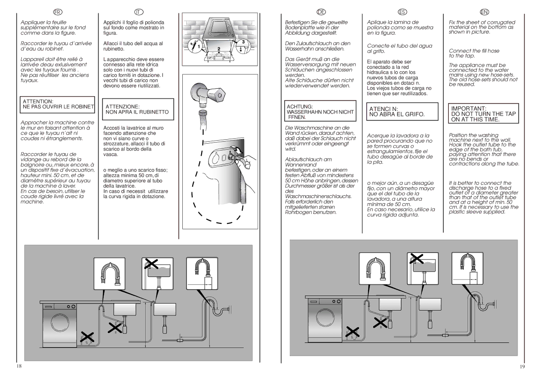 Hoover OPH 147/2 manual No Abra EL Grifo, Do not Turn the TAP on AT this Time, NE PAS Ouvrir LE Robinet 