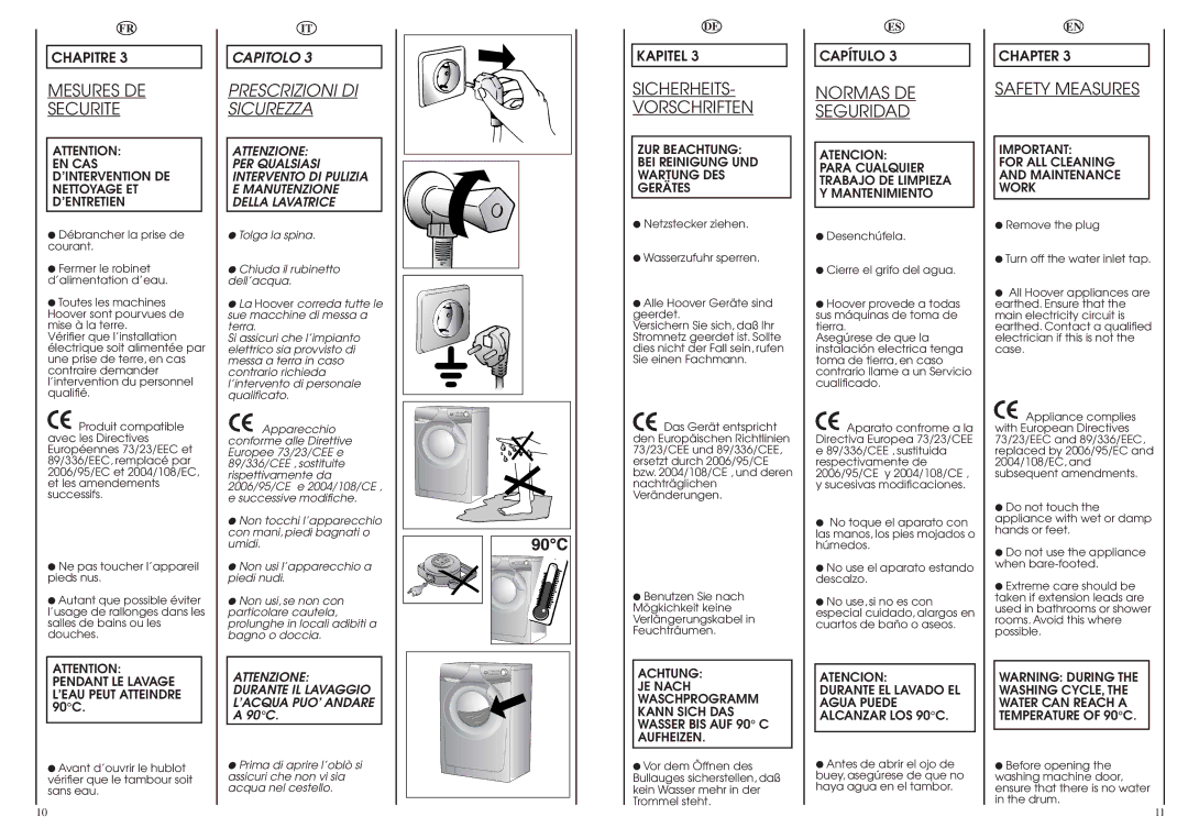 Hoover OPH 147/2 manual Mesures DE Securite, Prescrizioni DI Sicurezza, Normas DE Seguridad, Safety Measures 