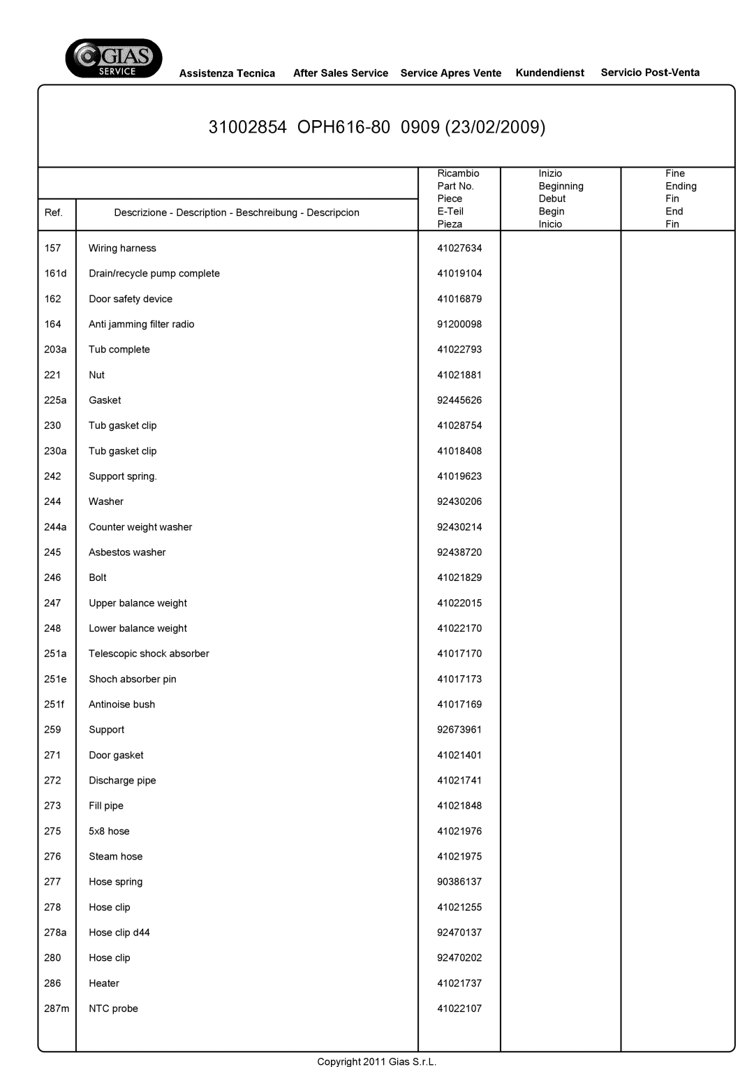 Hoover service manual 31002854 OPH616-80 0909 23/02/2009 