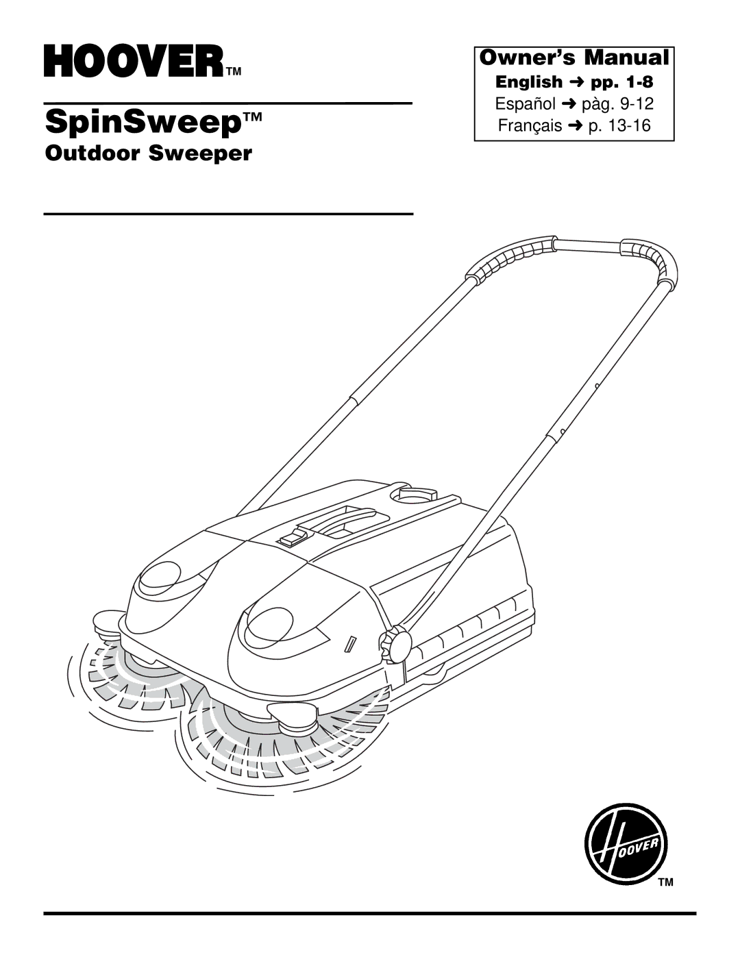 Hoover Outdoor Sweeper owner manual SpinSweep 