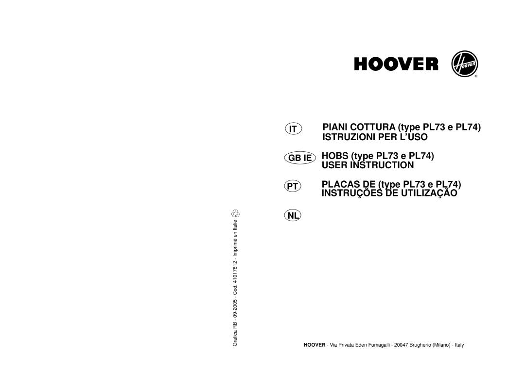 Hoover PL73, PL74 manual Piani Cottura 