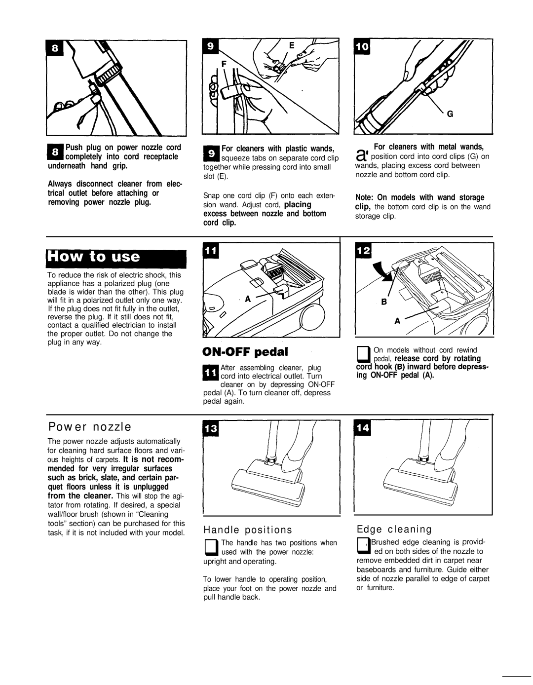 Hoover Power Nozzle warranty Power nozzle, Handle positions, Edge cleaning 