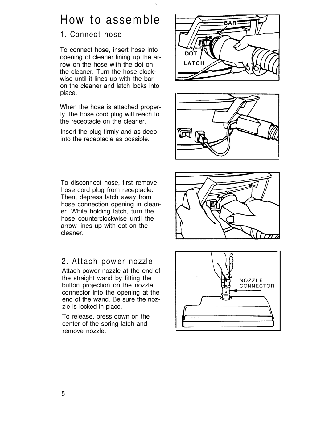 Hoover QS Quiet manual How to assemble, Connect hose, Attach power nozzle 