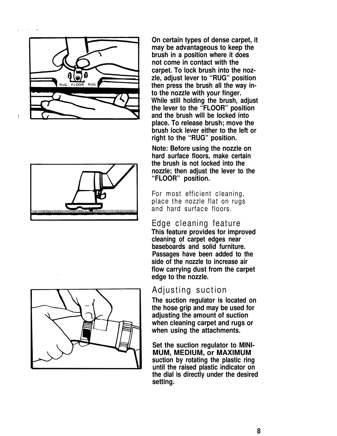 Hoover S1049, S1055, S1029-075 manual Edge cleaning feature, Adjusting suction 