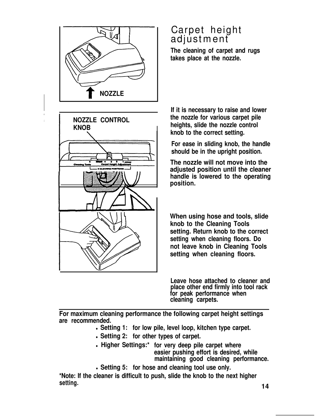 Hoover S2200 manual Carpet height adjustment 