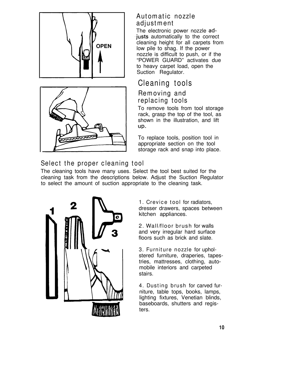 Hoover S3237, S3239 manual Cleaning tools, Select the proper cleaning tool 