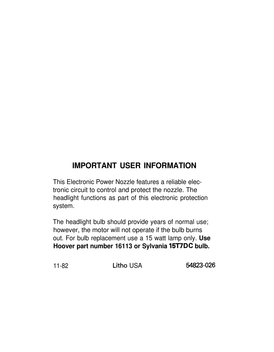 Hoover S3239, S3237 manual Important User Information 