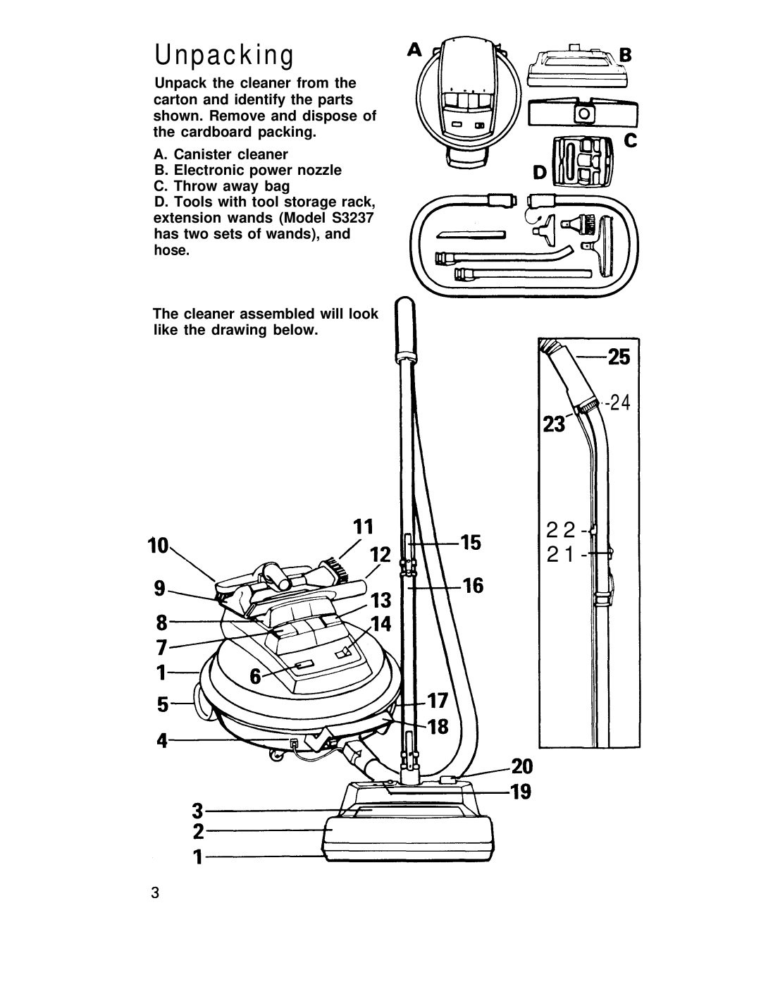 Hoover S3239, S3237 manual Unpacking, 23.F 