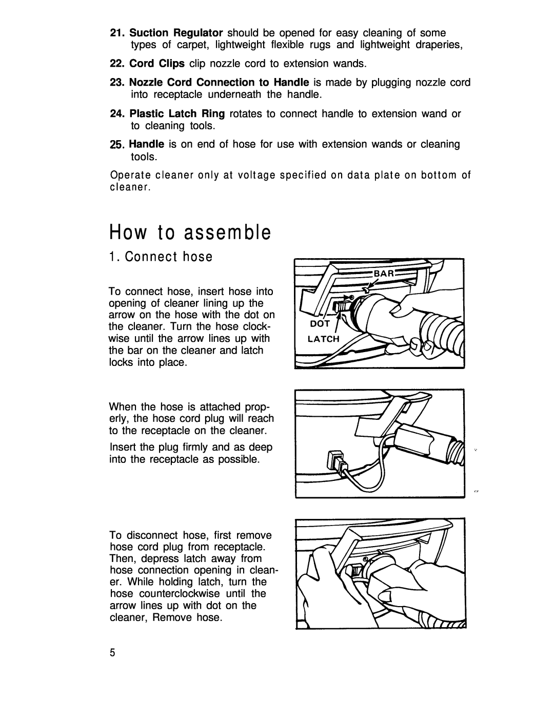 Hoover S3239, S3237 manual How to assemble, Connect hose 