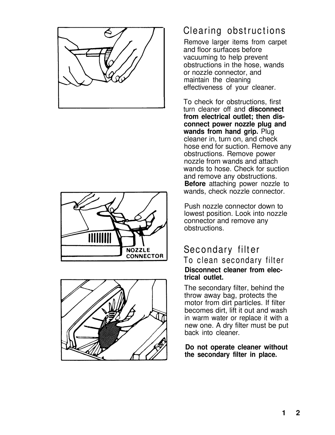 Hoover s3503 owner manual Secondary filter, To clean secondary filter 