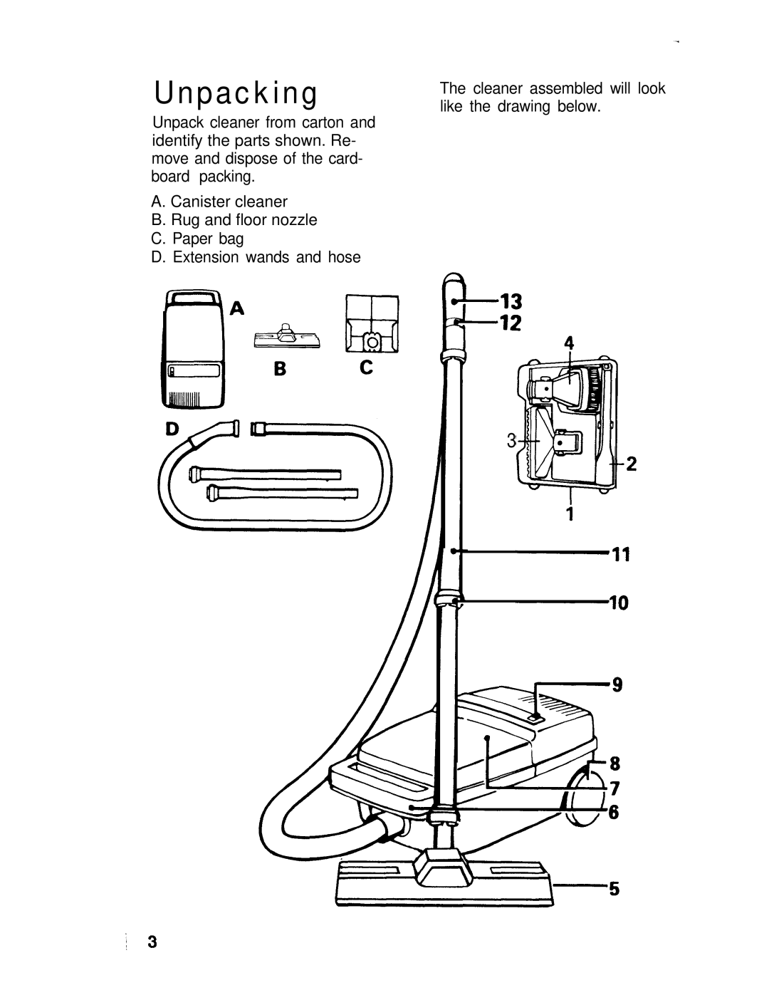 Hoover S3617, S3627 manual Unpacking 