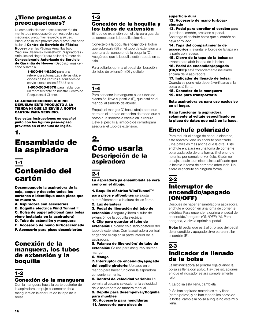 Hoover S3670 owner manual Ensamblado de la aspiradora Contenido del cartón, Cómo usarla 