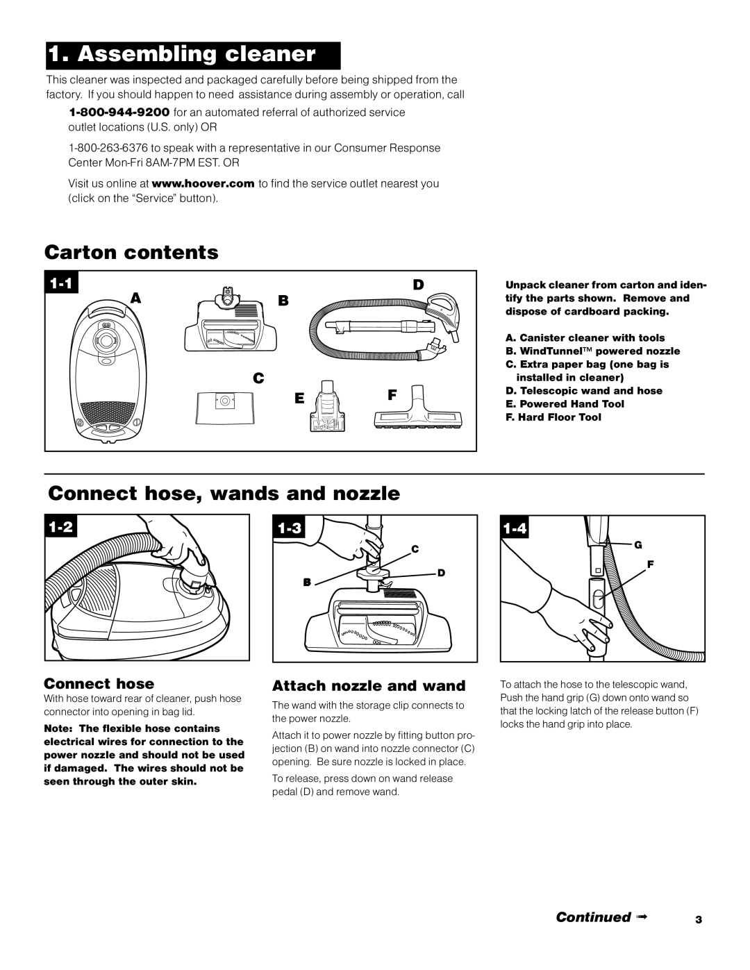 Hoover S3670 owner manual Assembling cleaner 