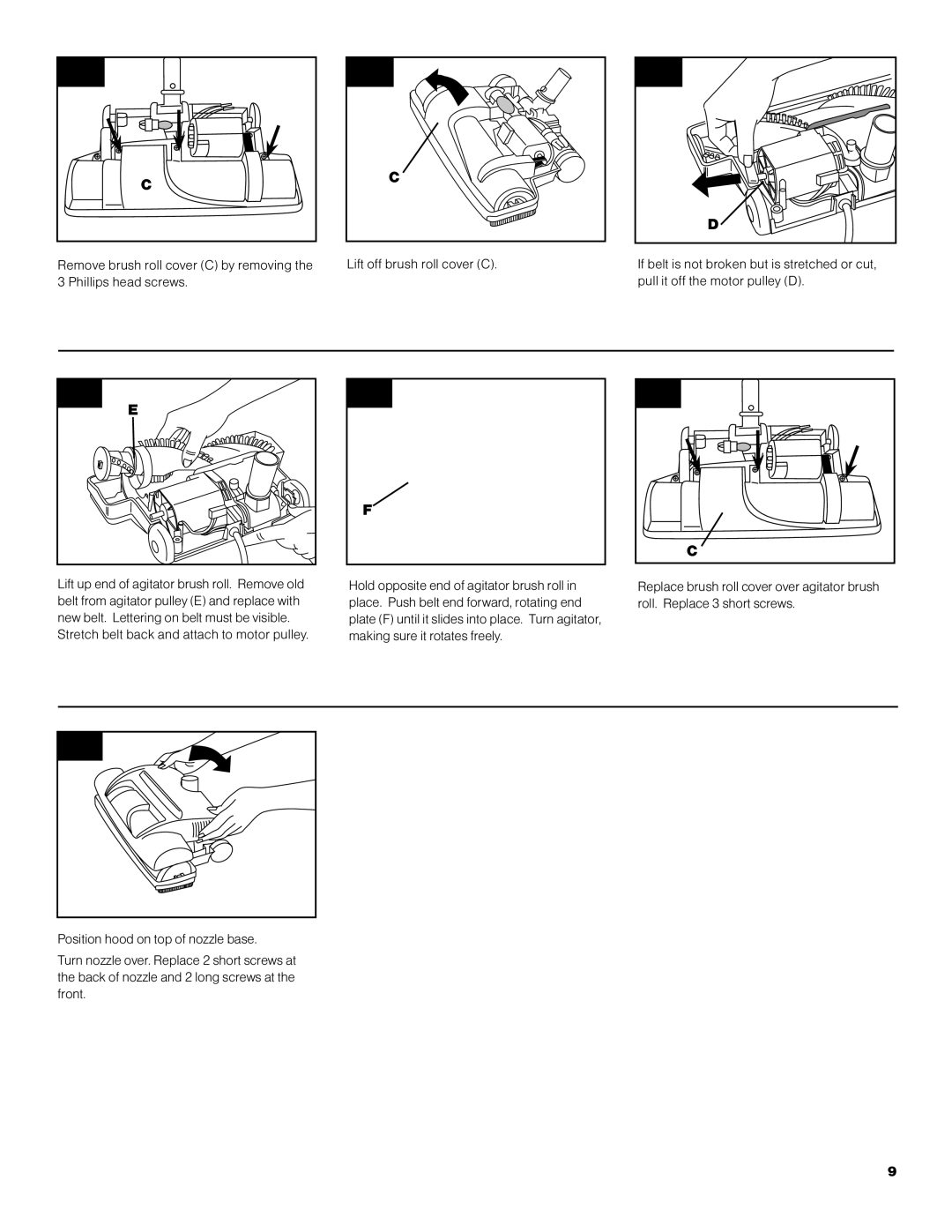 Hoover S3670 owner manual Stretch belt back and attach to motor pulley 