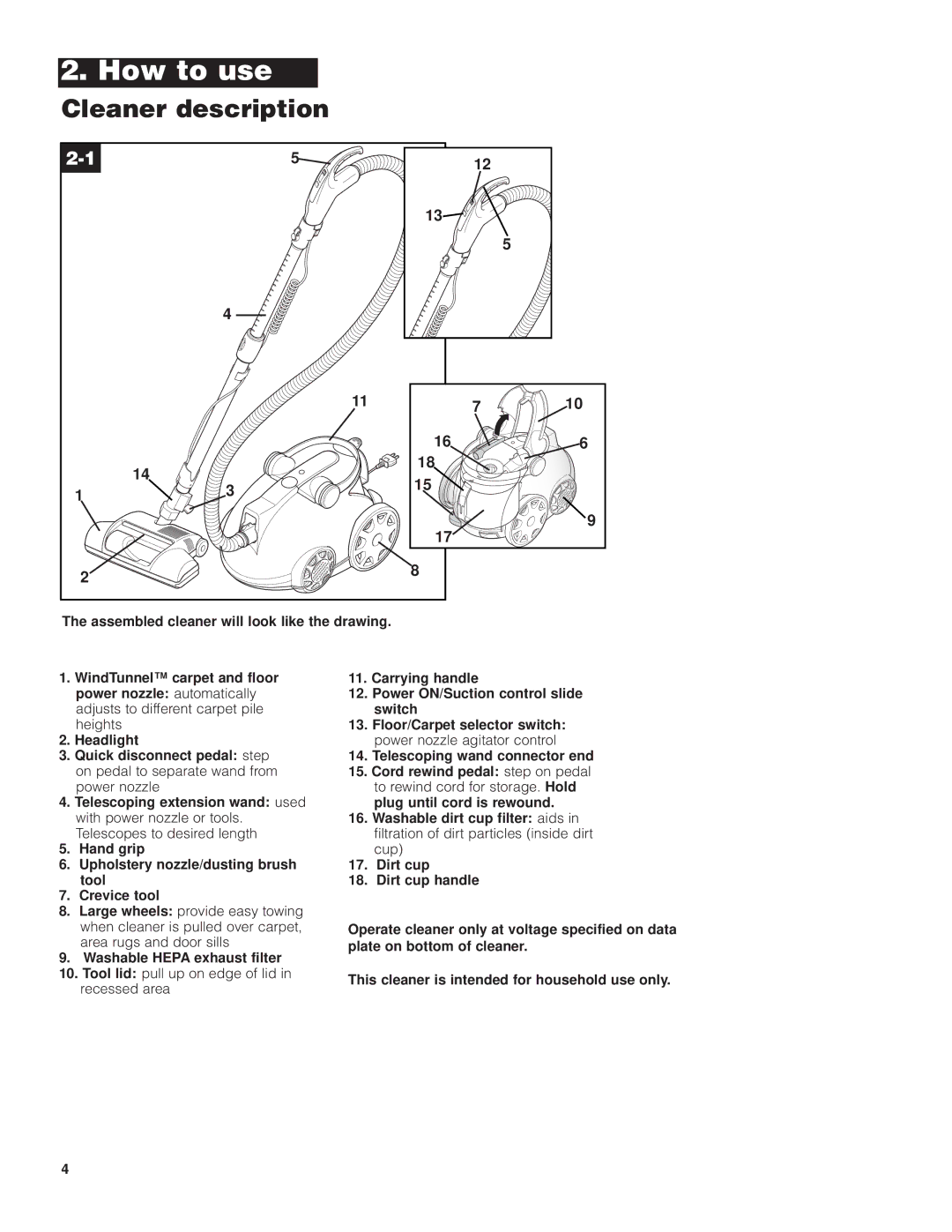 Hoover S3755050 owner manual How to use, Cleaner description 