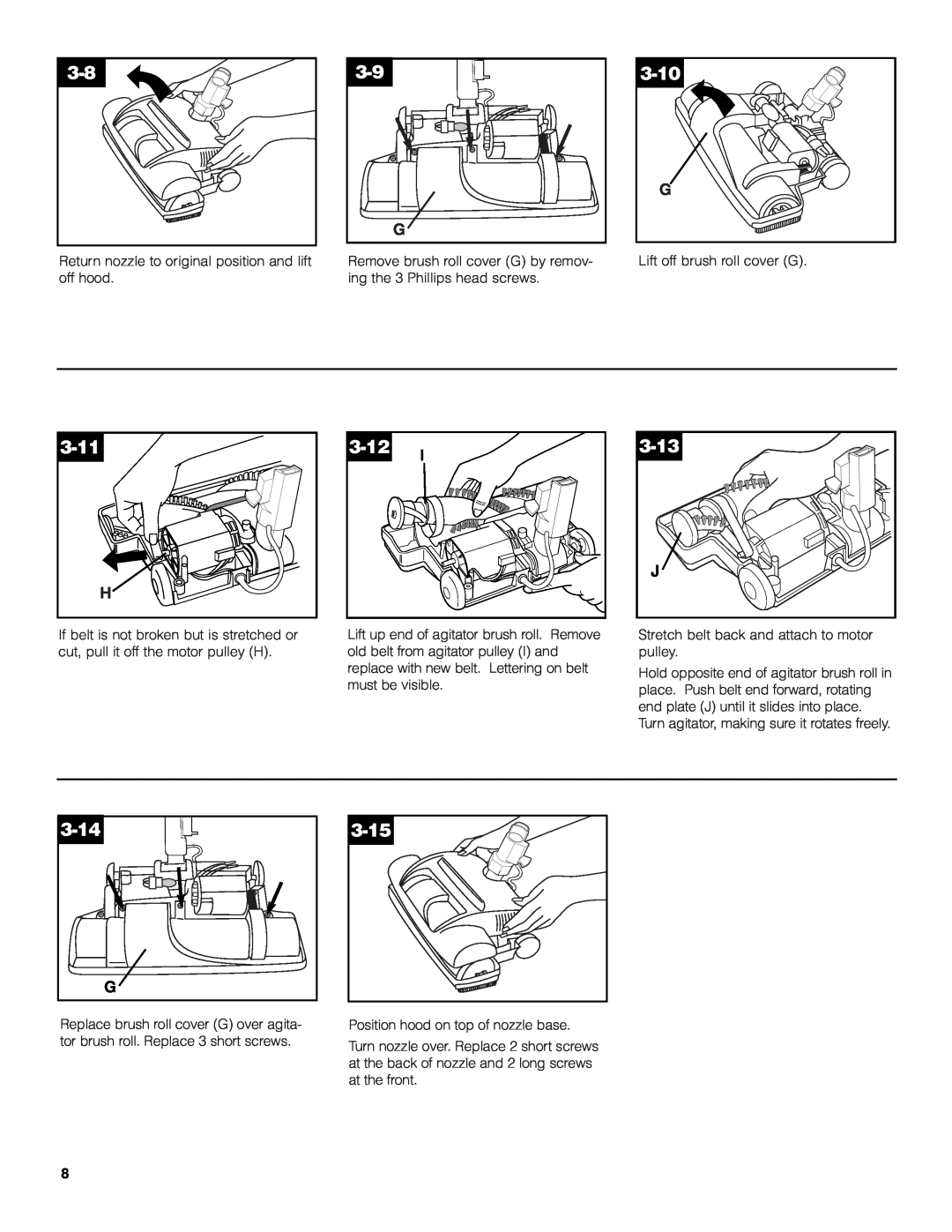 Hoover S3755050 owner manual 3-10, 3-11, 3-12, 3-13, 3-14, 3-15 