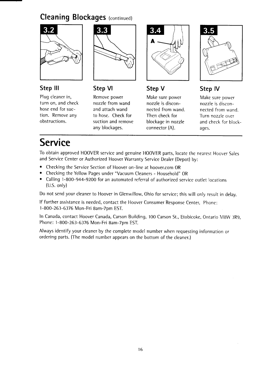 Hoover S3825 owner manual Service, Steplll StepVl 