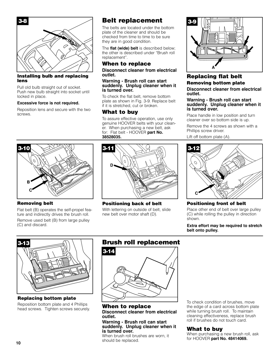 Hoover Self-Propelled Powered Hand Tool manual Belt replacement, Brush roll replacement, Replacing flat belt 