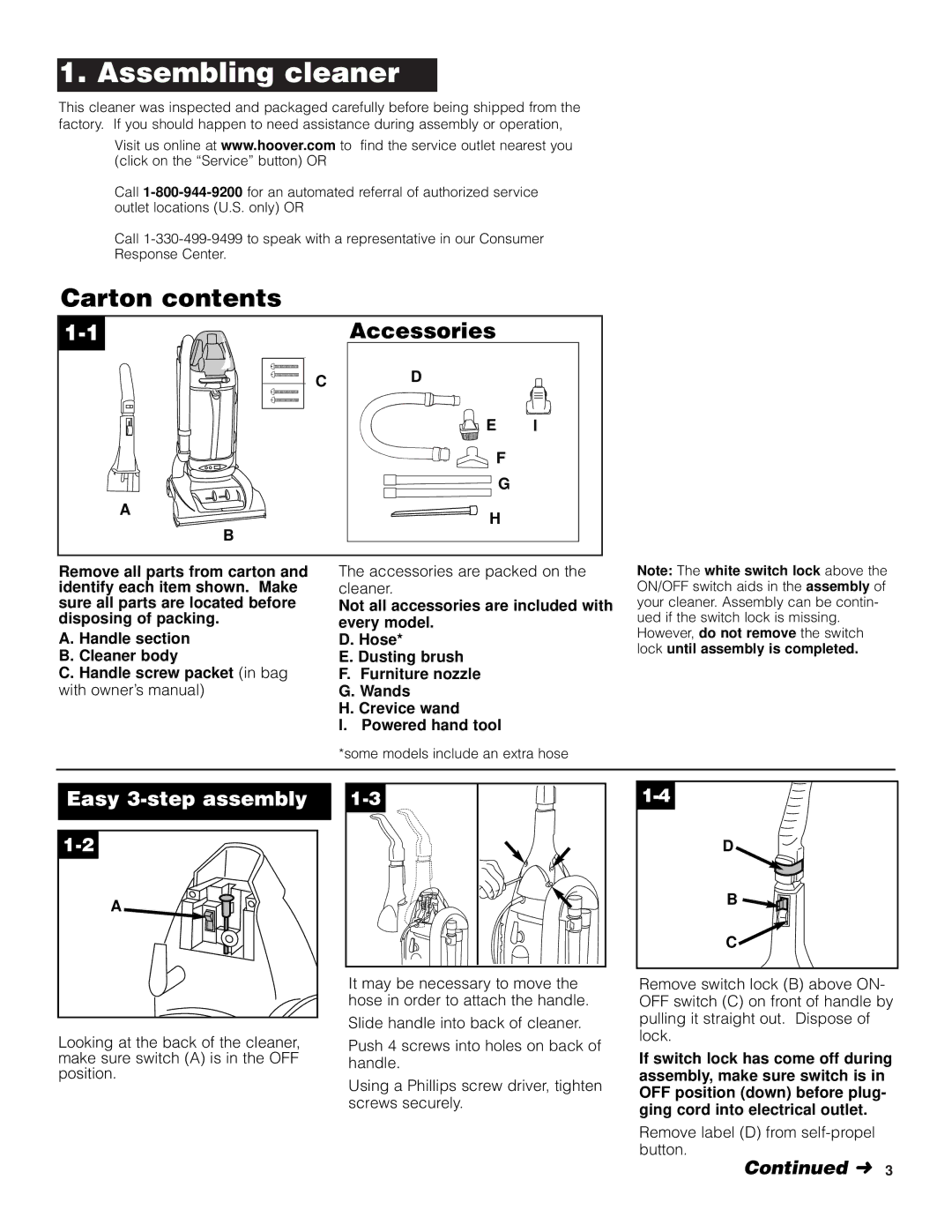 Hoover Self-Propelled WindTunnel Bagless with Powered Hand Tool manual Assembling cleaner 