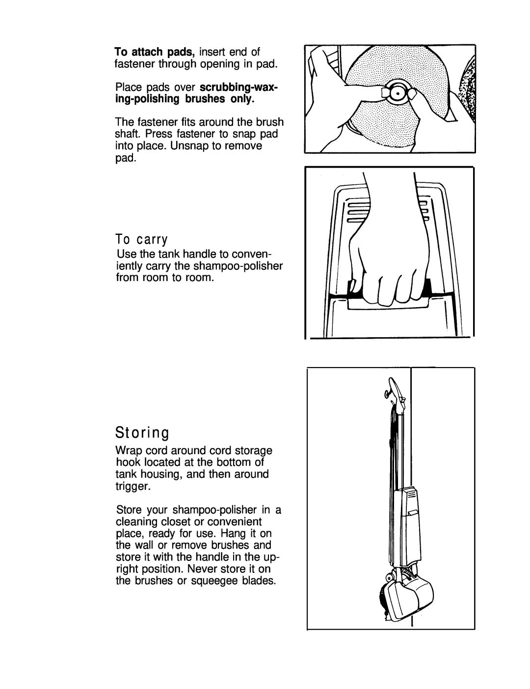 Hoover Shampoo- Polisher manual Storing, To carry 