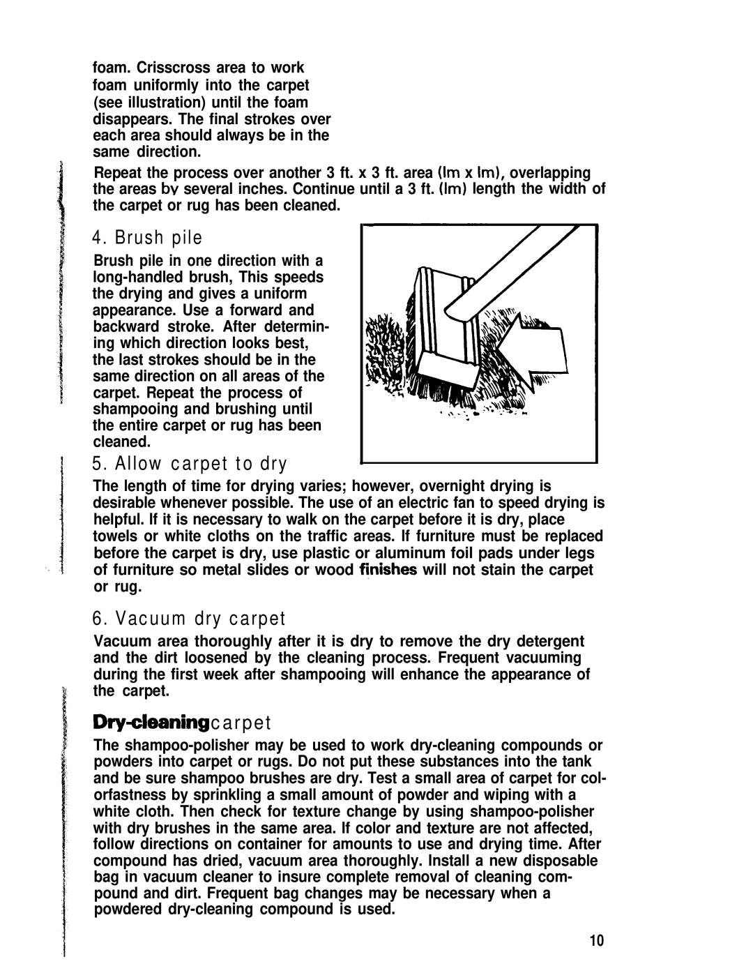 Hoover Shampoo-Polisher manual Brush pile, Allow carpet to dry, Vacuum dry carpet, Drydeaningcarpet 