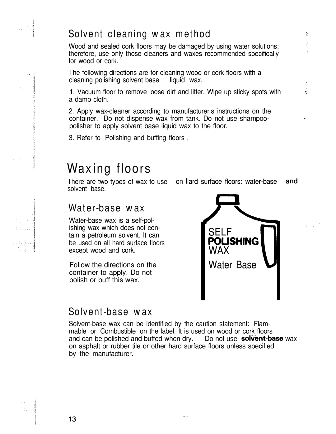 Hoover Shampoo-Polisher manual Waxing floors, Solvent cleaning wax method, Water-base wax, Solvent-base wax 