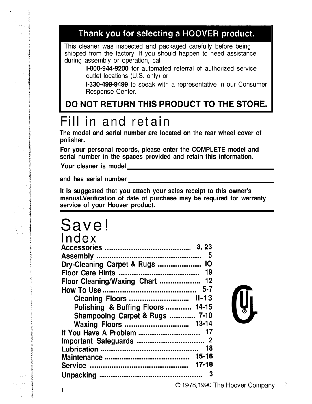 Hoover Shampoo-Polisher manual Save 