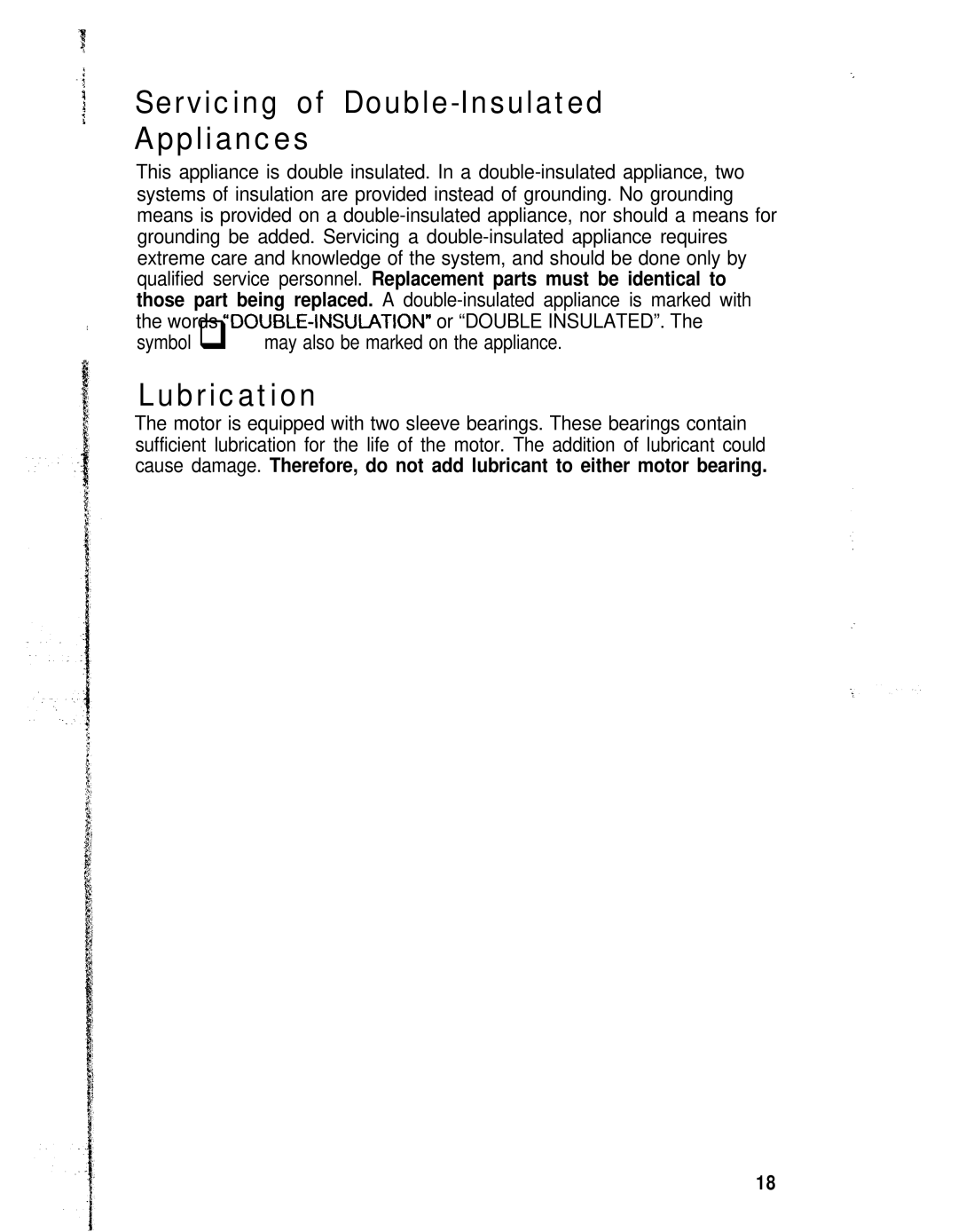 Hoover Shampoo-Polisher manual Servicing of Double-Insulated Appliances 