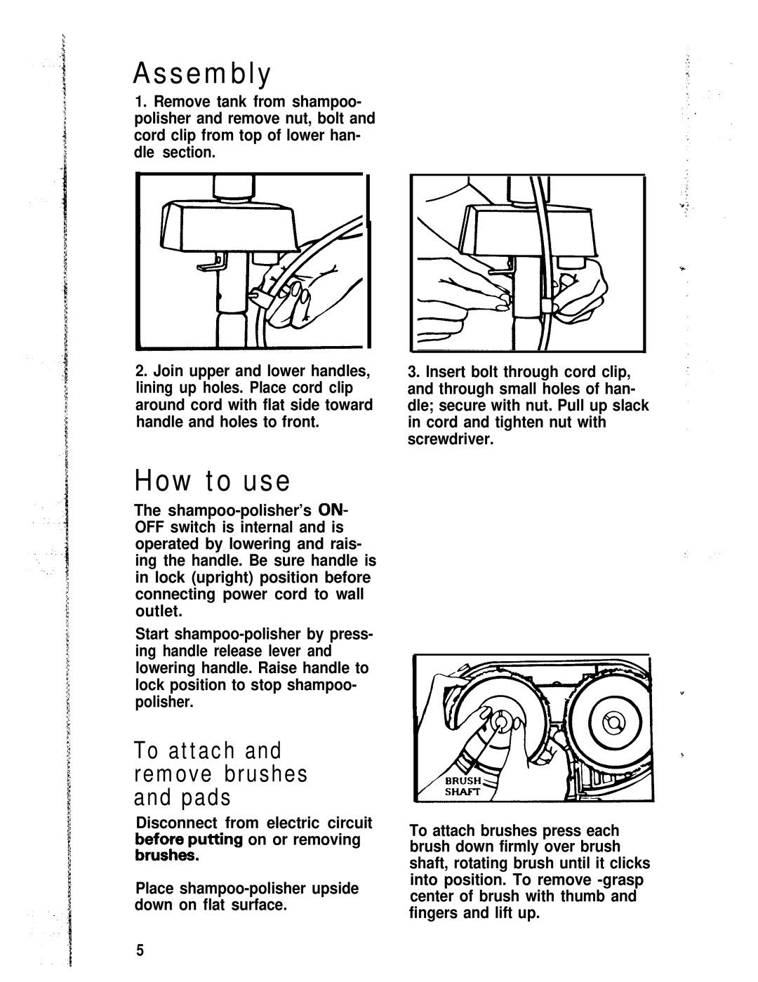 Hoover Shampoo-Polisher manual Assembly, How to use 