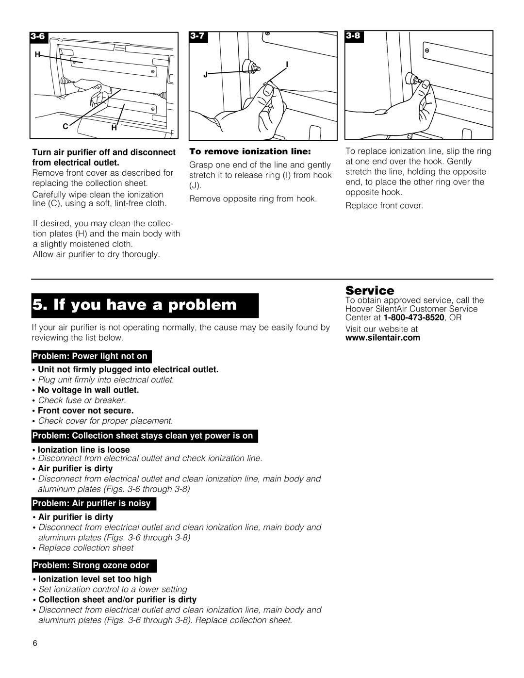 Hoover SilentAir 2000 owner manual If you have a problem, Service 