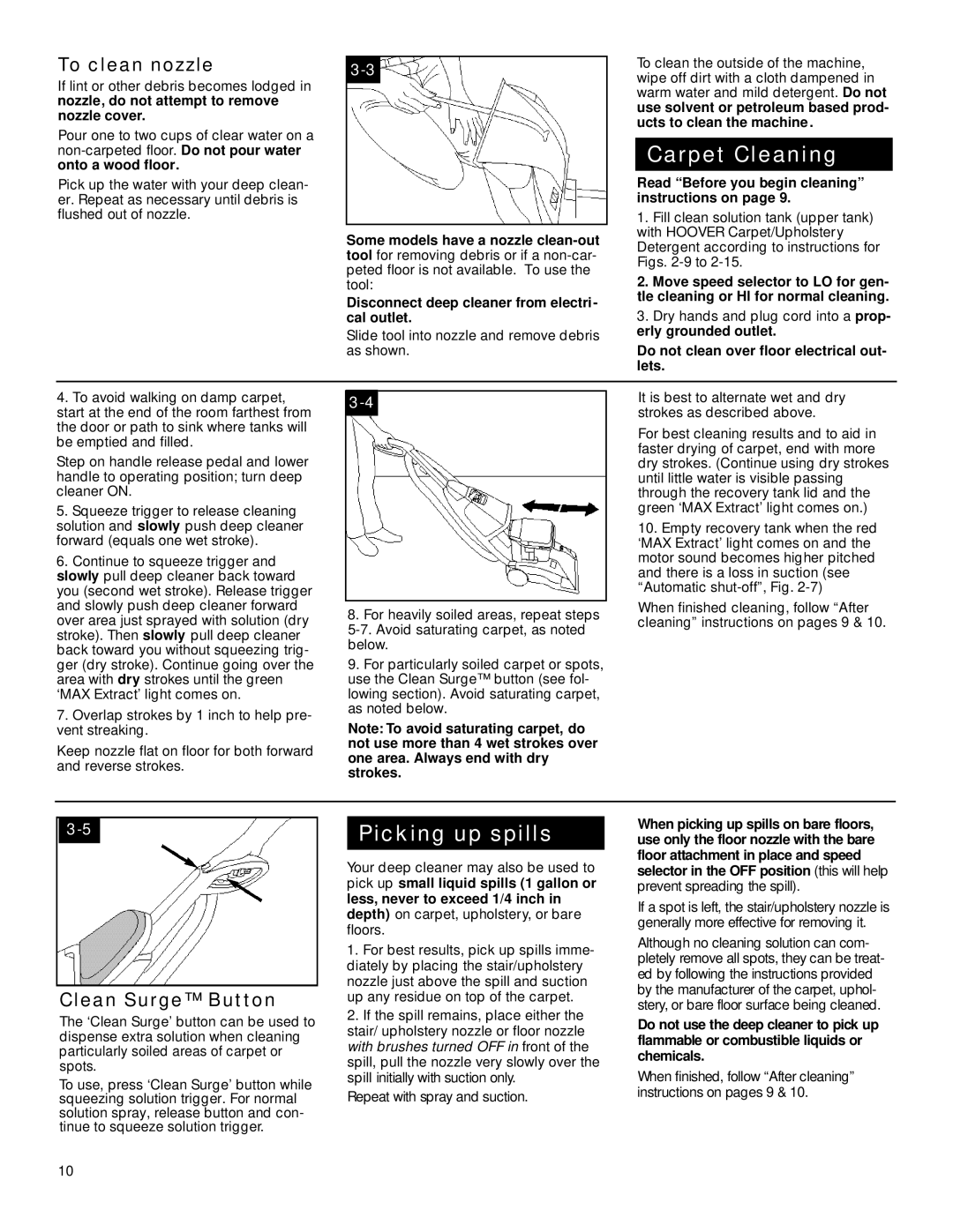 Hoover SpinScrub manual To clean nozzle, Clean Surge Button, Read Before you begin cleaning instructions on 