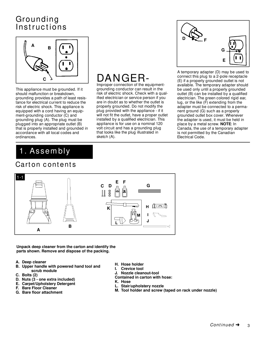 Hoover SpinScrub manual Assembly, Carton contents 