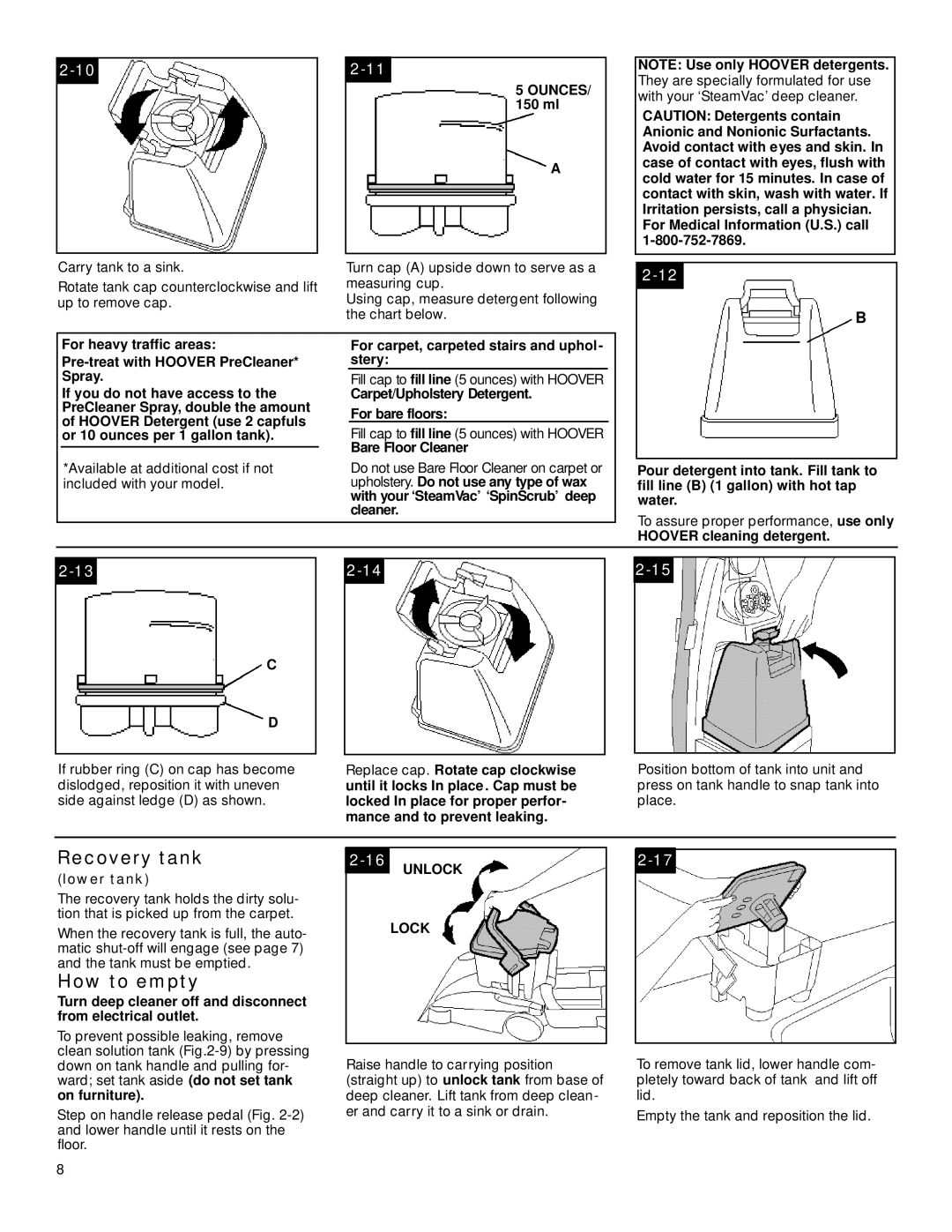 Hoover SpinScrub manual Recovery tank, How to empty 