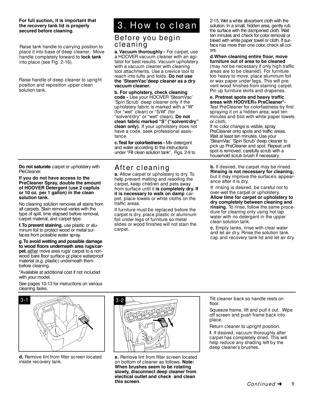 Hoover SpinScrub manual How to clean, Before you begin cleaning, After cleaning 